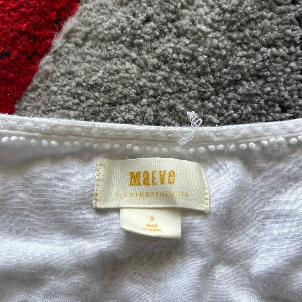 Maeve Anthropologie White Linen Peasant Long Sleeve Blouse - Picture 3 of 4